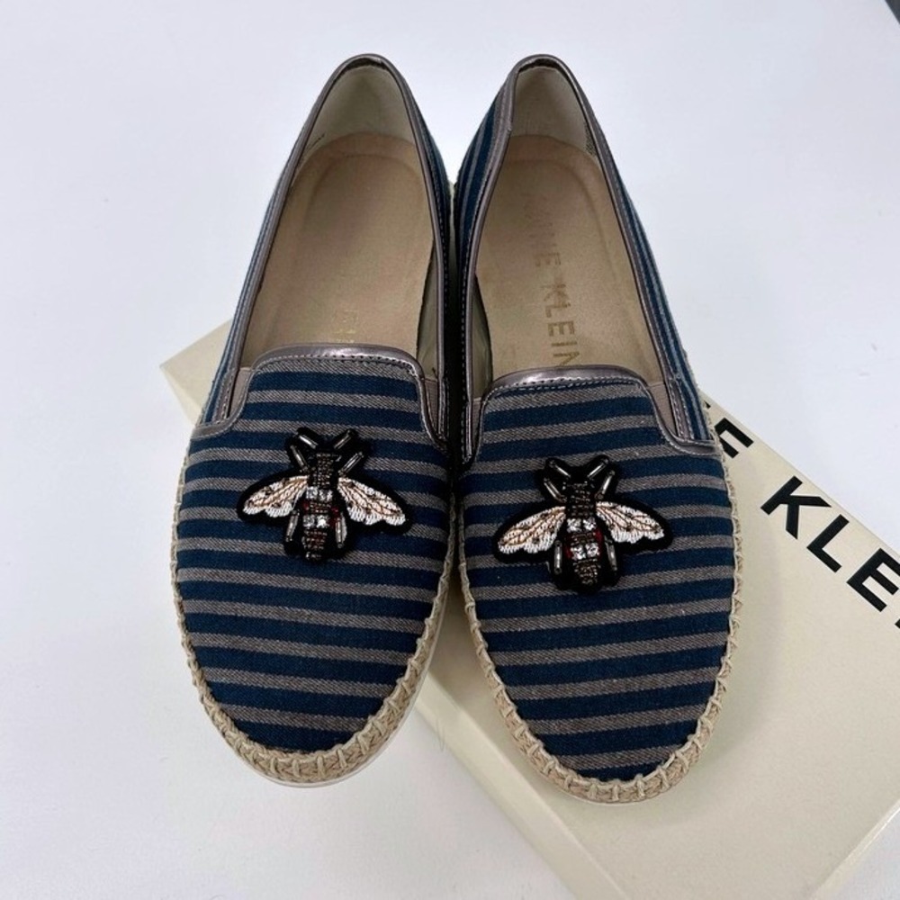 Anne Klein iFlex Blue Striped Beaded Bee Espadrille Loafers Womens 8.5‎ M Flats